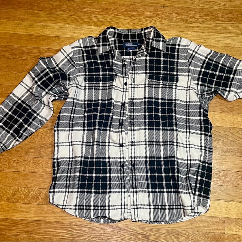 VINTAGE 1990’s POLO by RALPH LAUREN Black and White plaid Flannel 100% Cotton